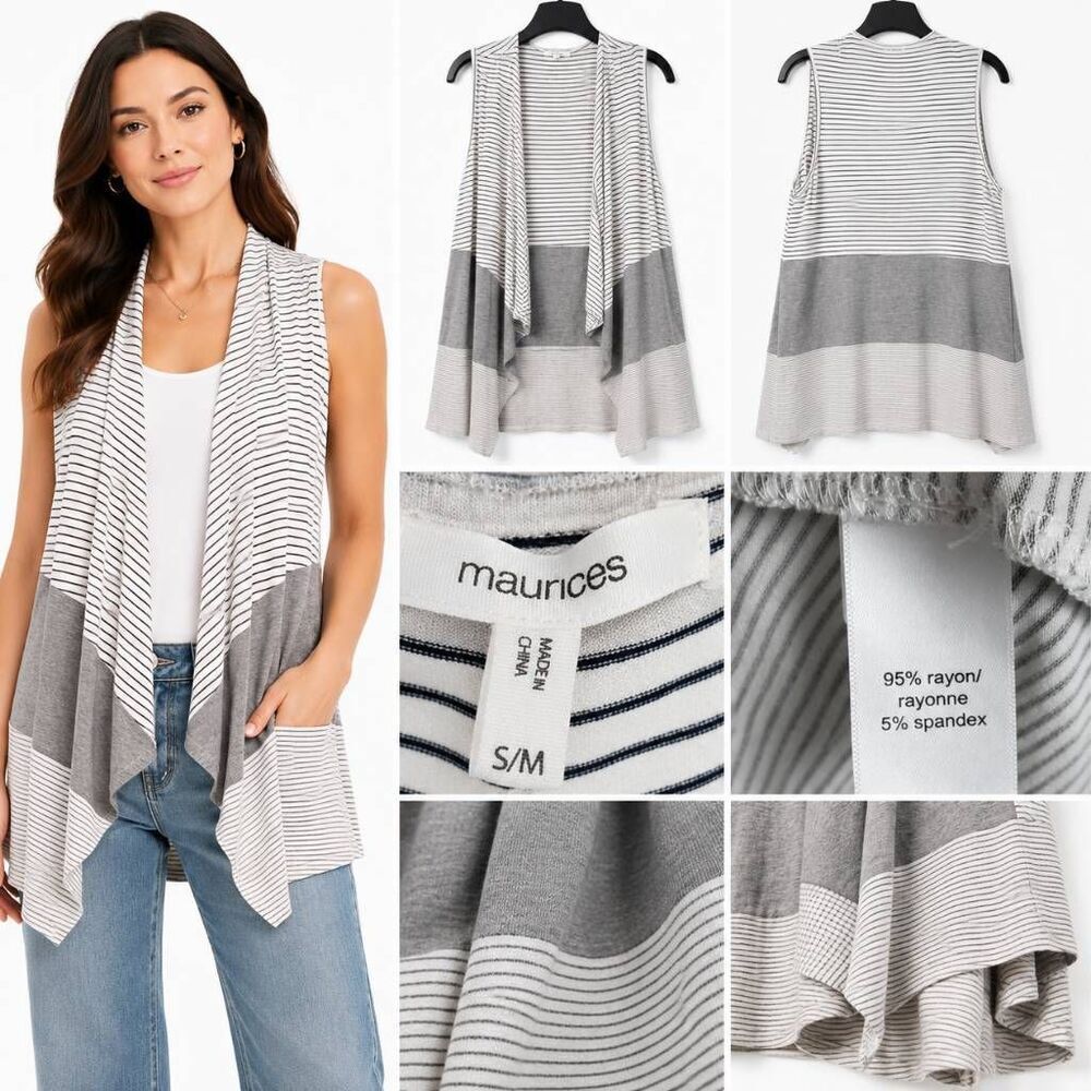 Maurices Open Front Striped Cardigan Vest S/M Lightweight